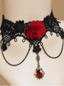Gothic Red Rose Retro Palace Choker Black Lace Female False Collar