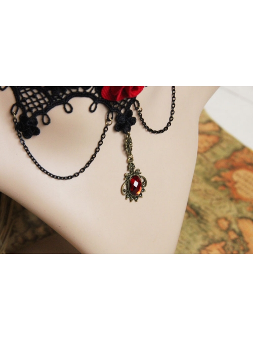 Gothic Red Rose Retro Palace Choker Black Lace Female False Collar