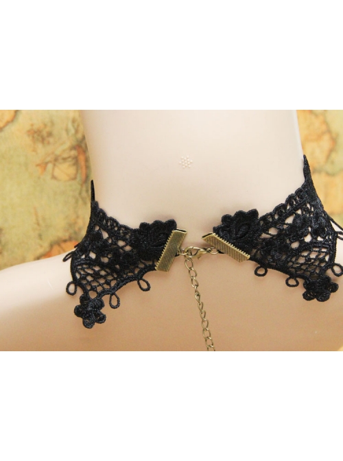 Gothic Red Rose Retro Palace Choker Black Lace Female False Collar