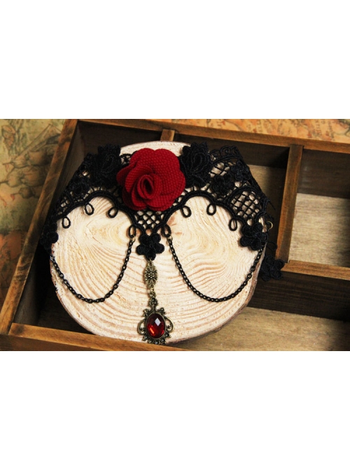 Gothic Red Rose Retro Palace Choker Black Lace Female False Collar