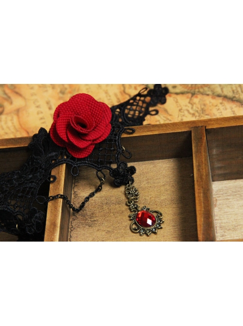 Gothic Red Rose Retro Palace Choker Black Lace Female False Collar