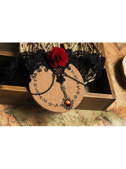 Gothic Red Rose Retro Palace Choker Black Lace Female False Collar