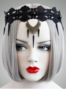 Punk Style Exaggerated Rivets Black Lace Headband Halloween Prom Accessories