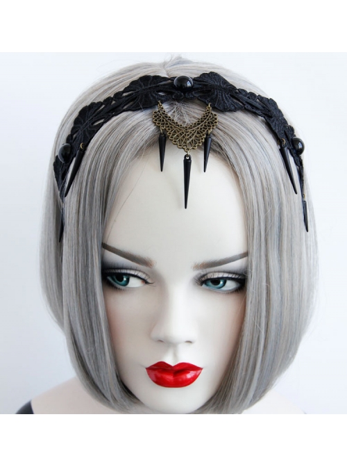 Punk Style Exaggerated Rivets Black Lace Headband Halloween Prom Accessories