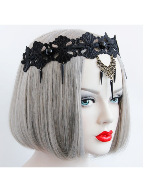Punk Style Exaggerated Rivets Black Lace Headband Halloween Prom Accessories