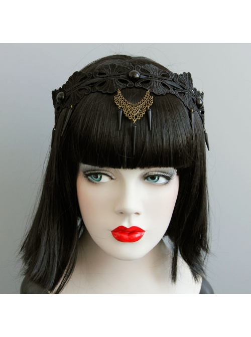 Punk Style Exaggerated Rivets Black Lace Headband Halloween Prom Accessories
