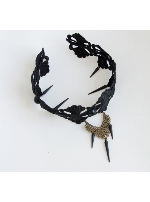 Punk Style Exaggerated Rivets Black Lace Headband Halloween Prom Accessories