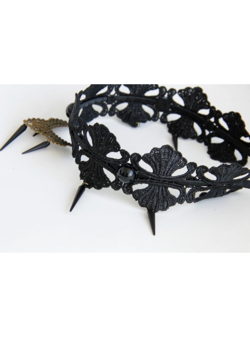 Punk Style Exaggerated Rivets Black Lace Headband Halloween Prom Accessories