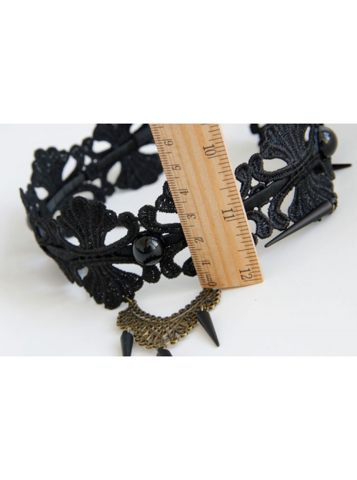 Punk Style Exaggerated Rivets Black Lace Headband Halloween Prom Accessories