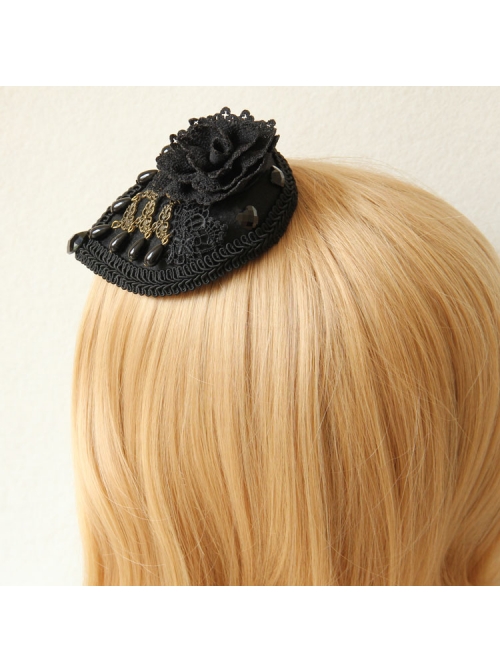 Black Lady Party Banquet Top Hat Dress Gorgeous Palace Gothic Hairpin