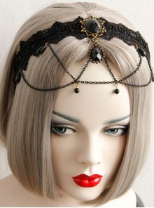 Gothic Bride Black Lace Chain Gems Creative Banquet Host Headband