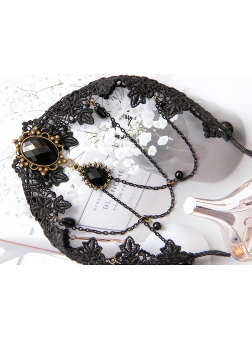 Gothic Bride Black Lace Chain Gems Creative Banquet Host Headband