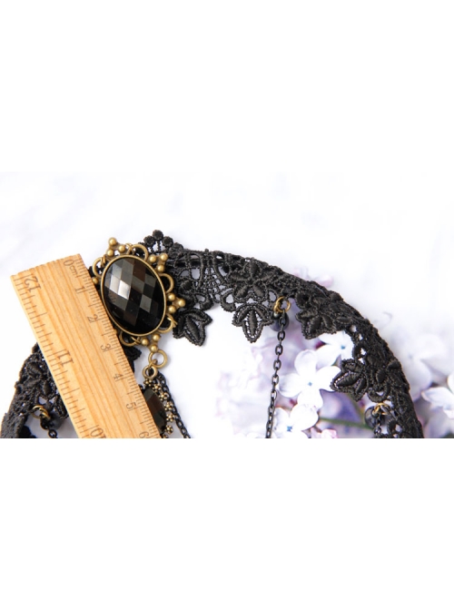 Gothic Bride Black Lace Chain Gems Creative Banquet Host Headband