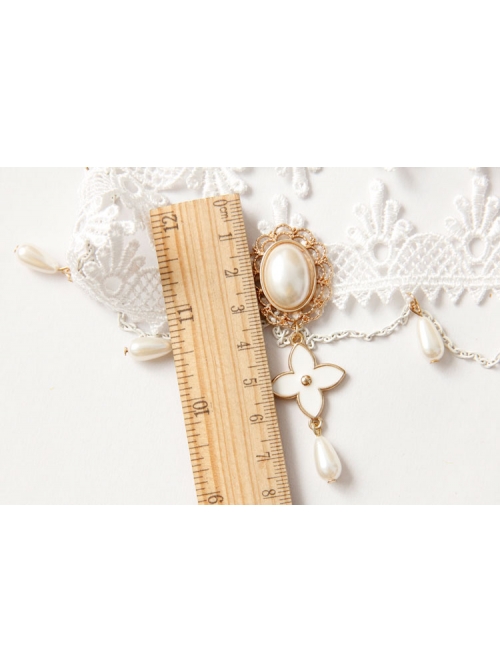 White Lolita Christmas Fashion Bride Lace Pearl Flowers Elastic Band Headband