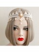 White Lolita Christmas Fashion Bride Lace Pearl Flowers Elastic Band Headband