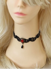Gothic Girl Fashion Black Lace Ruby Necklace False Collar