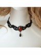 Gothic Girl Fashion Black Lace Ruby Necklace False Collar