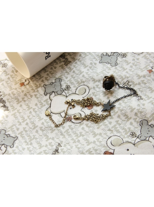 Punk Fashion Girl Black Star Rose Bracelet Ring One Chain