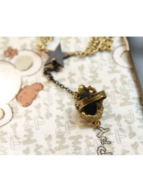 Punk Fashion Girl Black Star Rose Bracelet Ring One Chain