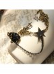 Punk Fashion Girl Black Star Rose Bracelet Ring One Chain