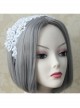 Lolita White Lace Flowers Wide Brim Headband Pearl Handmade Design Jewelry