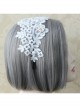 Lolita White Lace Flowers Wide Brim Headband Pearl Handmade Design Jewelry