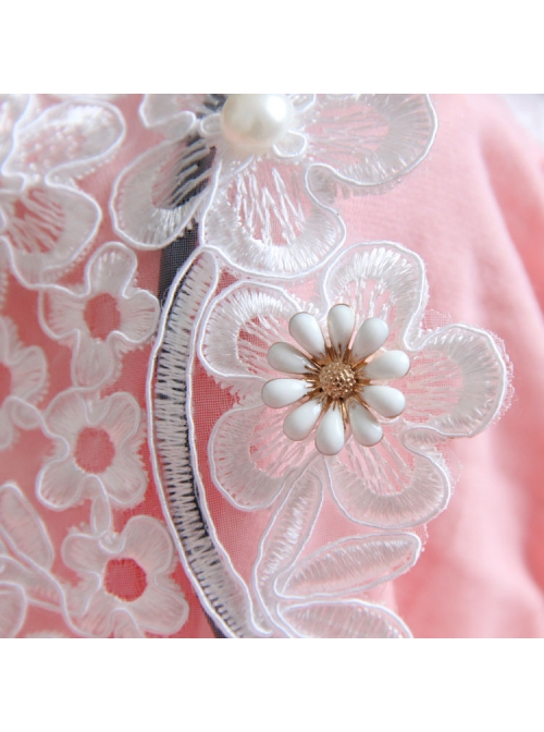 Lolita White Lace Flowers Wide Brim Headband Pearl Handmade Design Jewelry