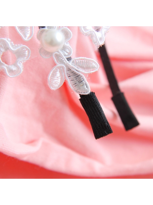 Lolita White Lace Flowers Wide Brim Headband Pearl Handmade Design Jewelry