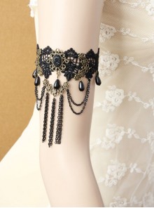 Gothic Retro Vampire Tassel Pearl Black Lace Female Chain Armband