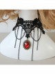 Retro Wedding Gothic Punk Fashion Exaggerated Black Lace Ruby Choker