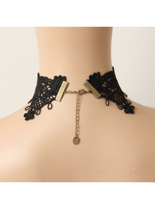 Retro Wedding Gothic Punk Fashion Exaggerated Black Lace Ruby Choker