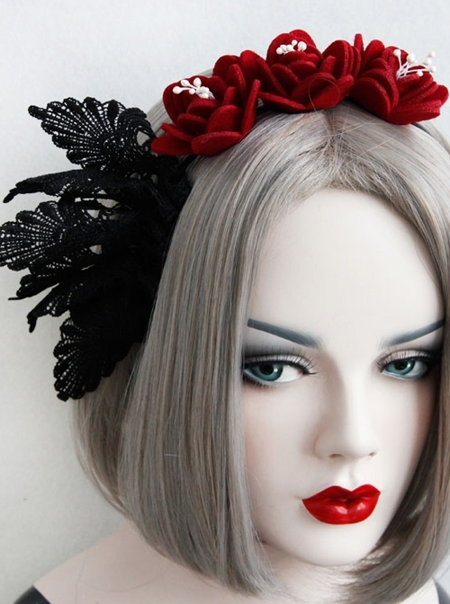 Gothic Retro Red Rose Black Lace Fashion Prom Party Sexy Headband