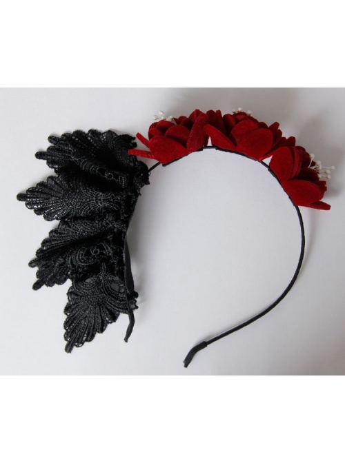 Gothic Retro Red Rose Black Lace Fashion Prom Party Sexy Headband