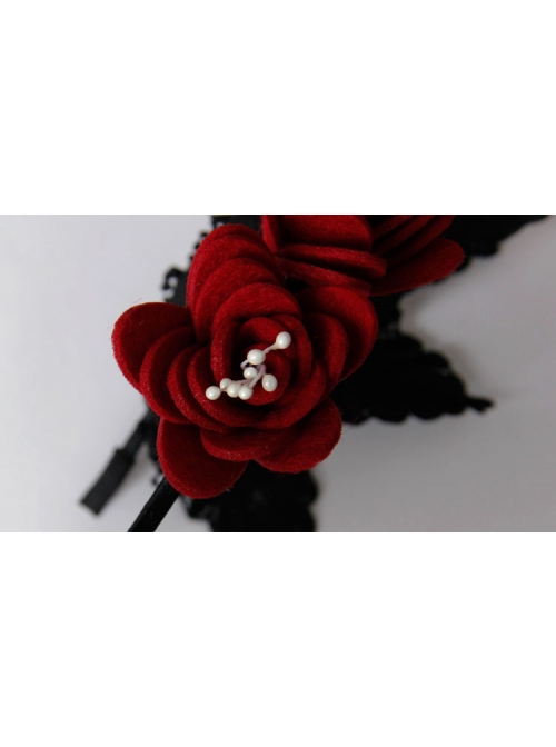 Gothic Retro Red Rose Black Lace Fashion Prom Party Sexy Headband
