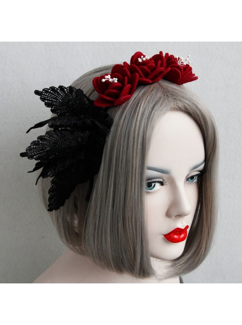 Gothic Retro Red Rose Black Lace Fashion Prom Party Sexy Headband