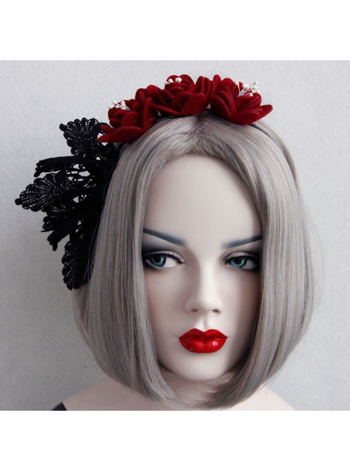 Gothic Retro Red Rose Black Lace Fashion Prom Party Sexy Headband