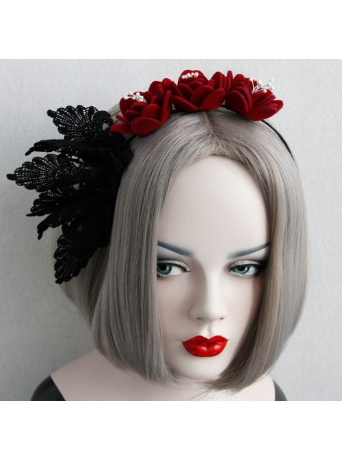 Gothic Retro Red Rose Black Lace Fashion Prom Party Sexy Headband