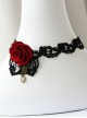 Gothic Retro Red Rose Fashion Black Lace Female Choker