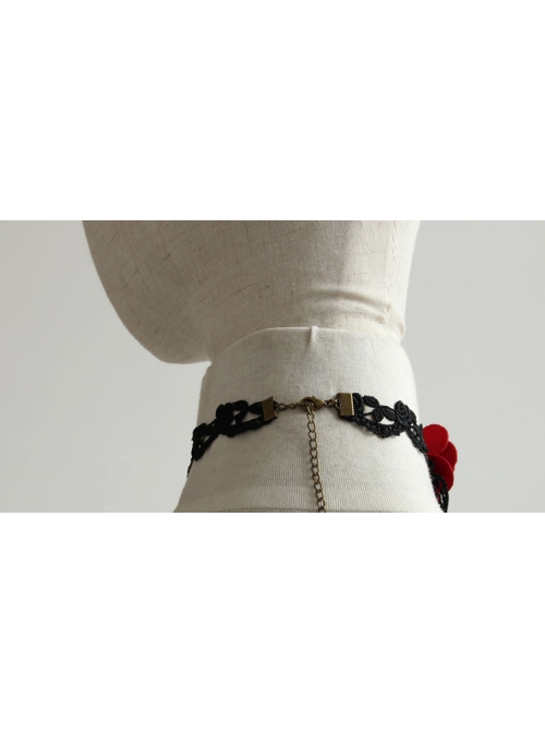Gothic Retro Red Rose Fashion Black Lace Female Choker
