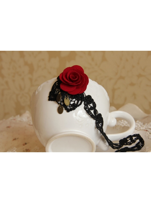 Gothic Retro Red Rose Fashion Black Lace Female Choker