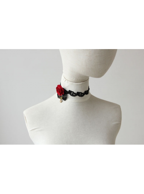 Gothic Retro Red Rose Fashion Black Lace Female Choker