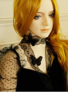 Gothic Black Net Yarn Lace Butterfly Female Bandage Sweater Chain Necklace