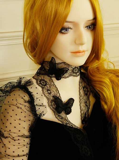 Gothic Black Net Yarn Lace Butterfly Female Bandage Sweater Chain Necklace