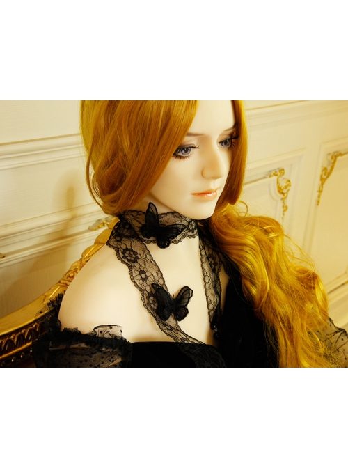 Gothic Black Net Yarn Lace Butterfly Female Bandage Sweater Chain Necklace