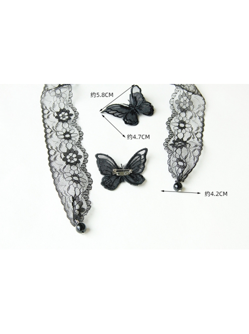 Gothic Black Net Yarn Lace Butterfly Female Bandage Sweater Chain Necklace