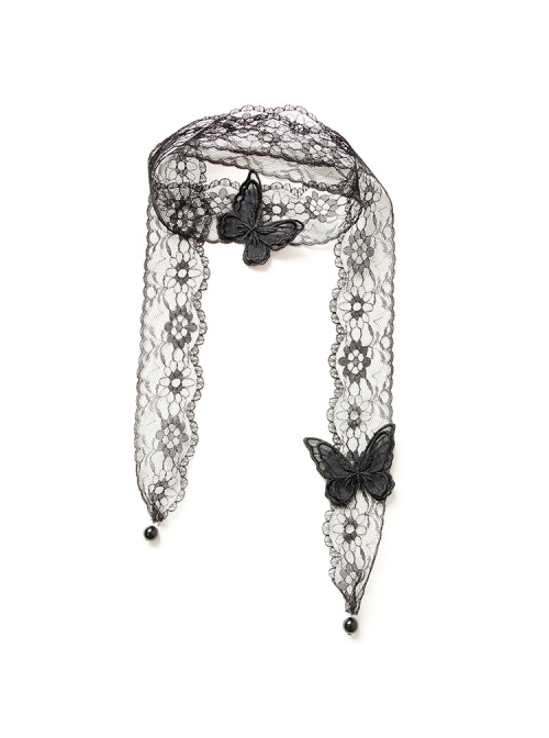 Gothic Black Net Yarn Lace Butterfly Female Bandage Sweater Chain Necklace