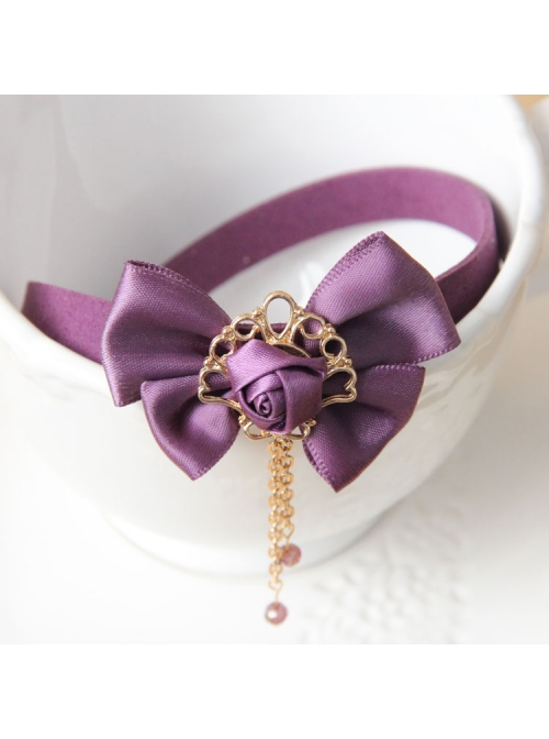 Retro Lace Fashion All-Match Purple Bow Chain Satin Choker