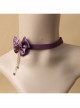 Retro Lace Fashion All-Match Purple Bow Chain Satin Choker