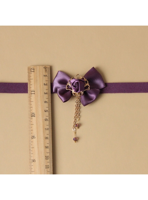 Retro Lace Fashion All-Match Purple Bow Chain Satin Choker