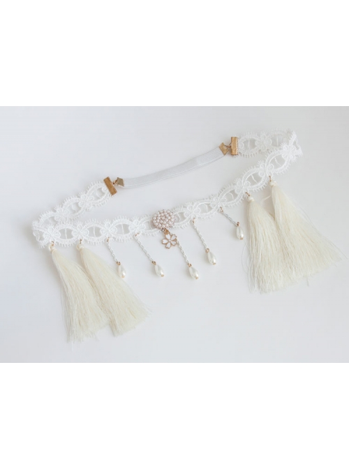 Christmas Wreath Tassels Retro Holiday Elastic White Tassels Pearls Headband